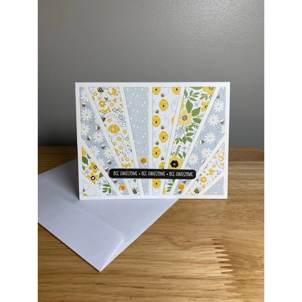 Bee & Flowers Greeting Card – Handmade A2 Card – All Occasion Blank Card